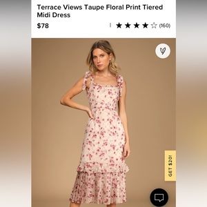 Lulu’s Terrace Views Taupe Floral Print Tiered Midi Dress - M - NWT